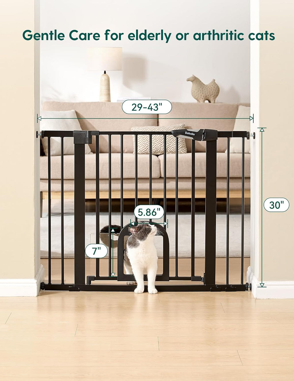 Babelio Baby Gate with Adjustable Cat Door, CatPrivilege III, 29-43"