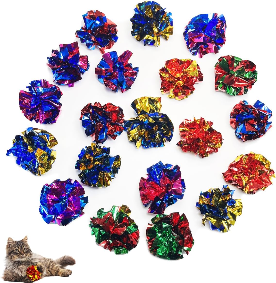 Cat Crinkle Ball Toys 10 Packs for Indoor Cats to Kill Time and Keep Fit, 2.3 Inch Colorful Mylar Crinkle Balls Attract Cats to Swat, Bite, Hunt, Interactive Toys for Cats and Kittens