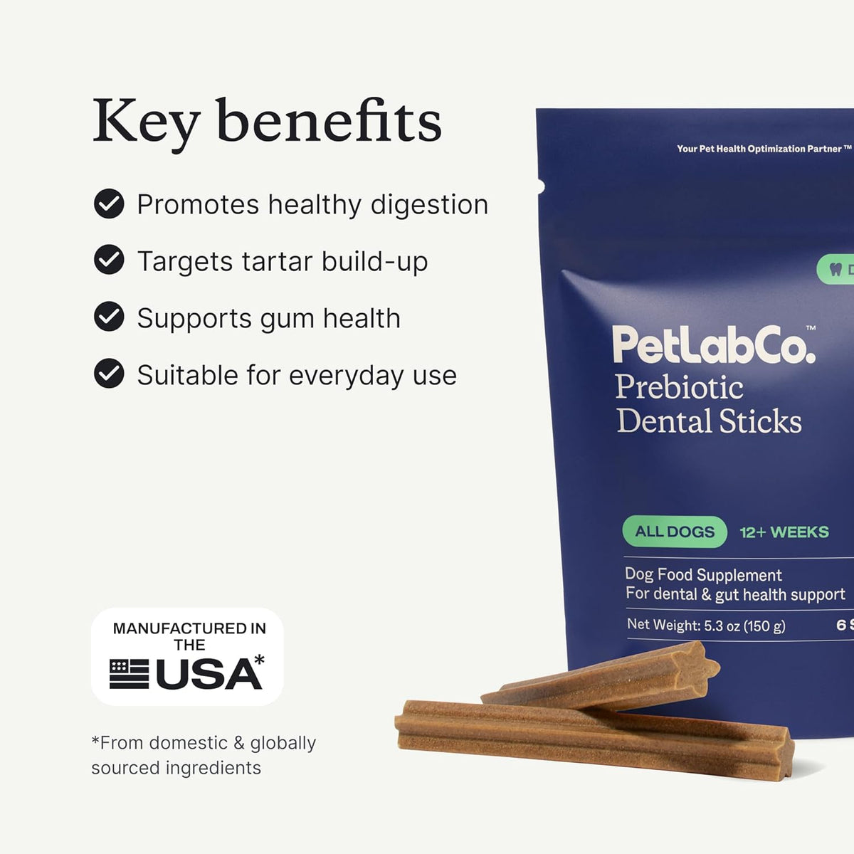 PetLab Co. Dental Sticks – Dog Dental Chews -Target Plaque & Tartar Build-Up at The Source - Designed to Maintain Your Dog’s Oral Health, Keep Breath Fresh and Provide Digestive Help (24 Sticks)