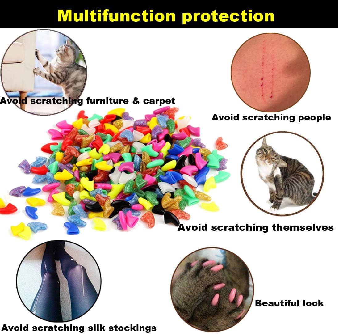 VICTHY 140pcs (14 Colors) Cat Nail Caps, Cat Claw Covers Cat Nail Covers with Adhesives and Applicators (Medium)