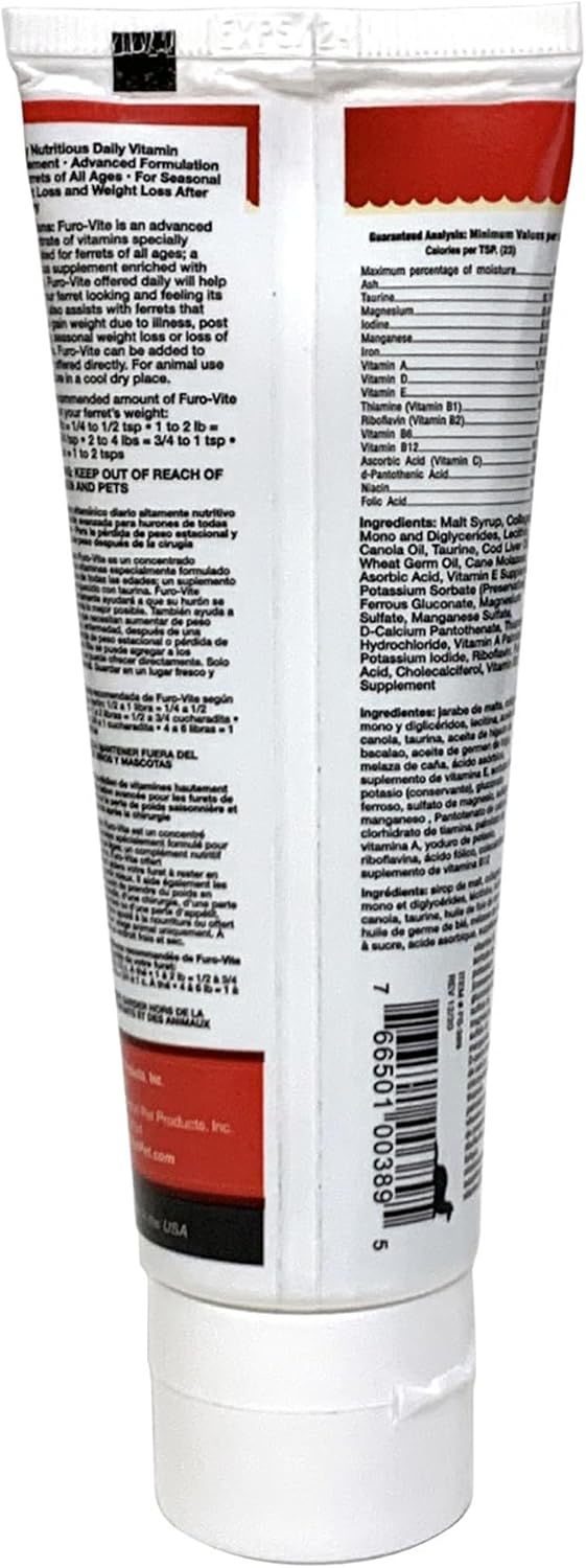 Marshall Pet Products Furo-Vite Highly Nutritious Vitamin Supplement Paste, for Ferrets of All Ages, for Training and Support, 3.5 oz