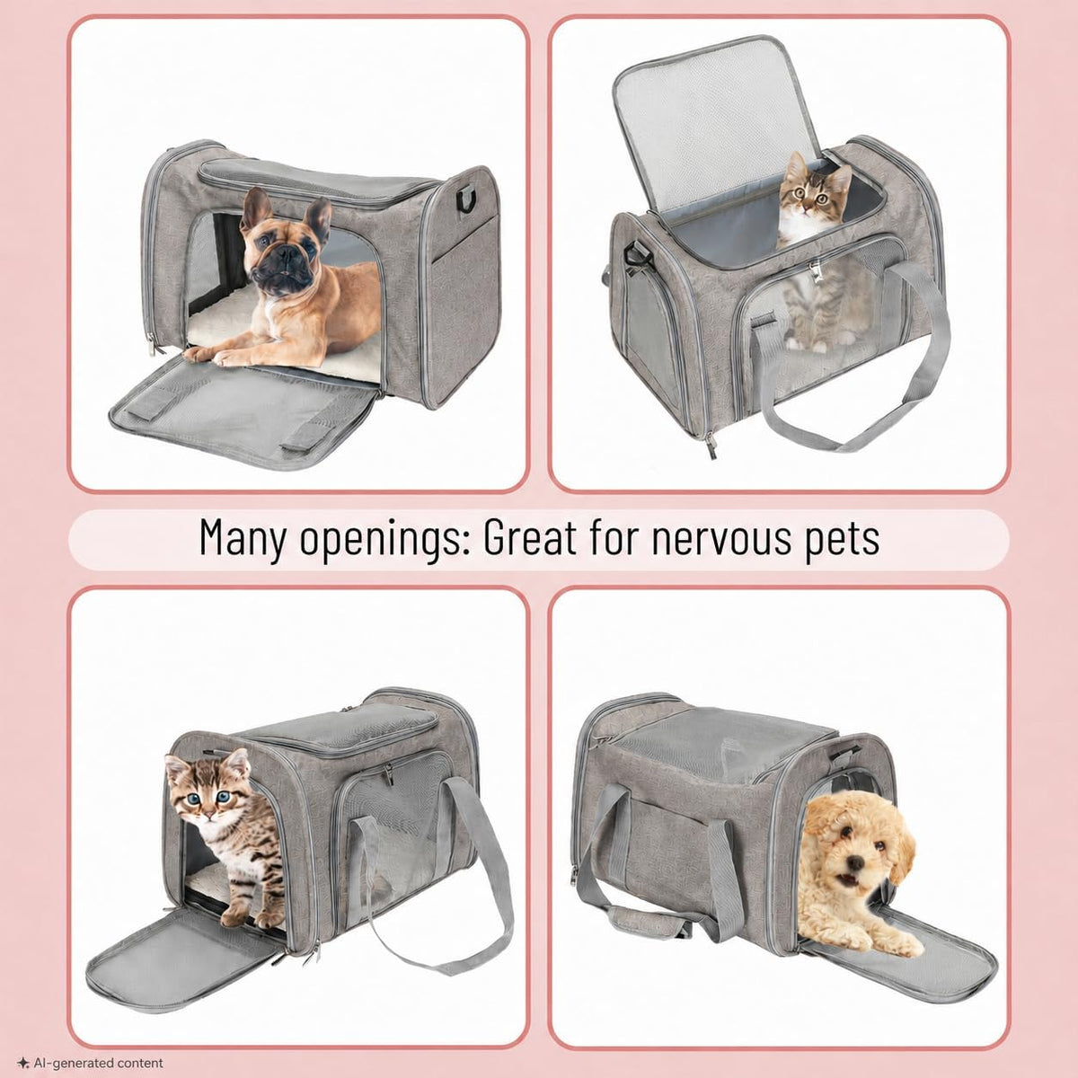 Mr. Pen- Pet Carrier, 17.5" x 11.2" x 11.5", Medium Size, Gray