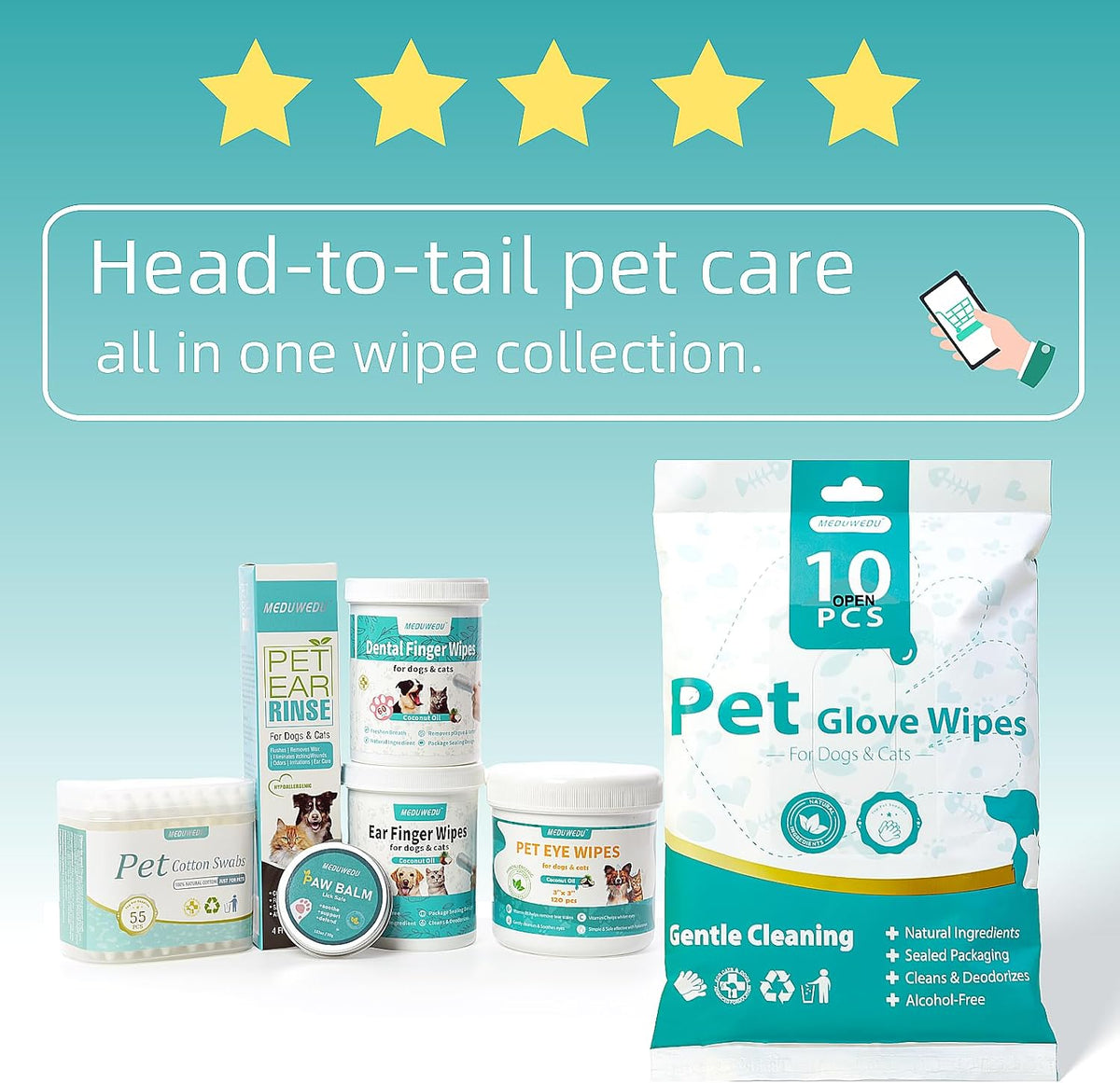 MEDUWEDU Eyes Wipes for Dogs & Cats 120 Counts, Grooming Kit Care for Dogs and Cats, Prevent Tear Stains, Eye Debris, Discharge, Mucus Secretions,Coconut Scent