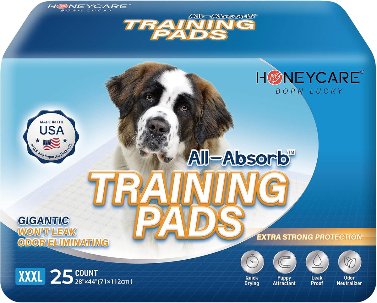 Honey Care All-Absorb, Small 17.5" x 23.5", 120 Count, Dog and Puppy Training Pads, Ultra Absorbent and Odor Eliminating, Leak-Proof 5-Layer Potty Training Pads with Quick-Dry Surface, Blue, A05