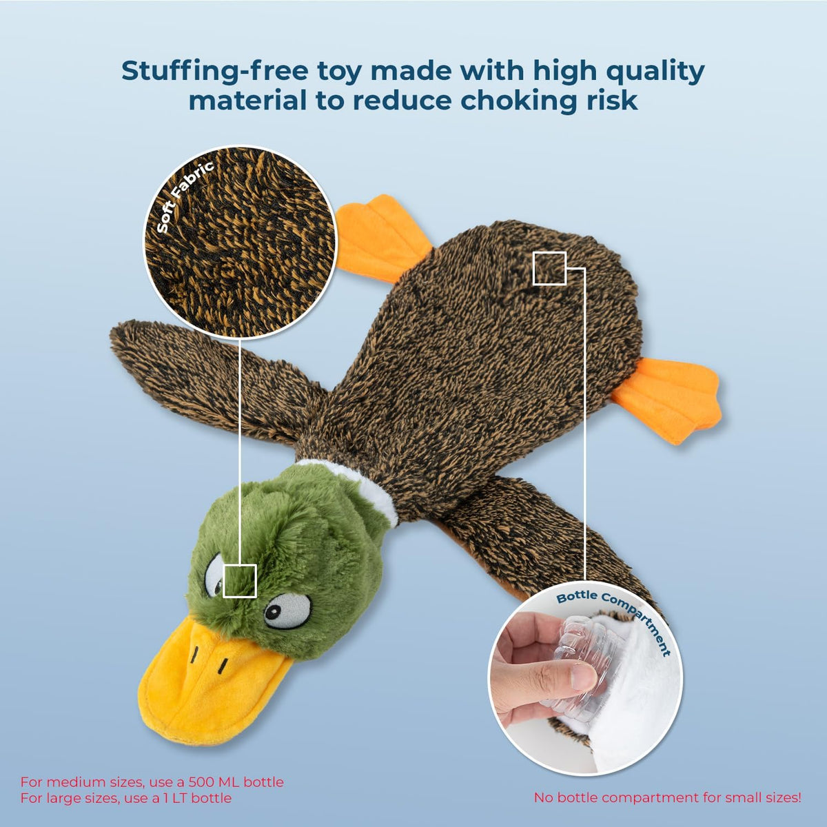 Best Pet Supplies 2-in-1 Fun Skin Stuffless Dog Toy - Wild Duck, Small | No-Stuffing, 2 Built-in Squeaker, No Mess, Soft, Interactive Indoor & Outdoor Play, Lightweight, Perfect for Moderate Chewer