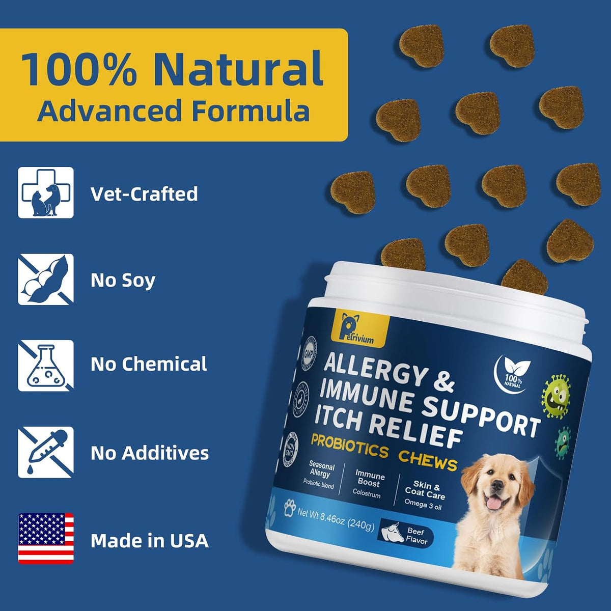 Dog Allergy Relief Chews, Helps Relieve Itchy Skin, Paw Licking & Ear Irritation, Dog Allergy Supplement with Probiotics for Skin & Immune Support, Colostrum & Fish Oil