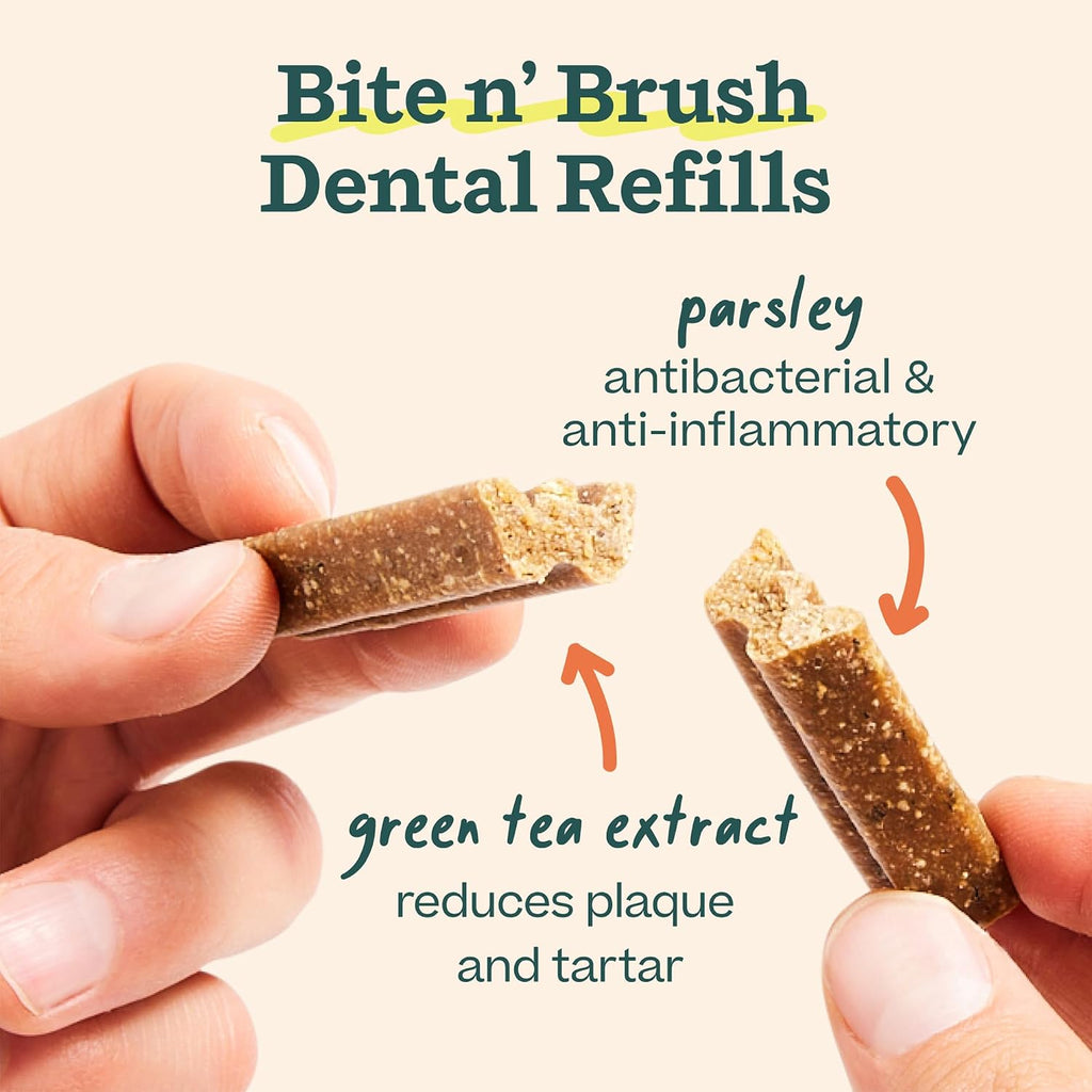 WOOF Bite n' Brush Dog Dental Chew Toy Refills, Chicken, 18 Count | Dental refill treats, chicken & beef options, oral care ingredients, reusable with Bite n' Brush