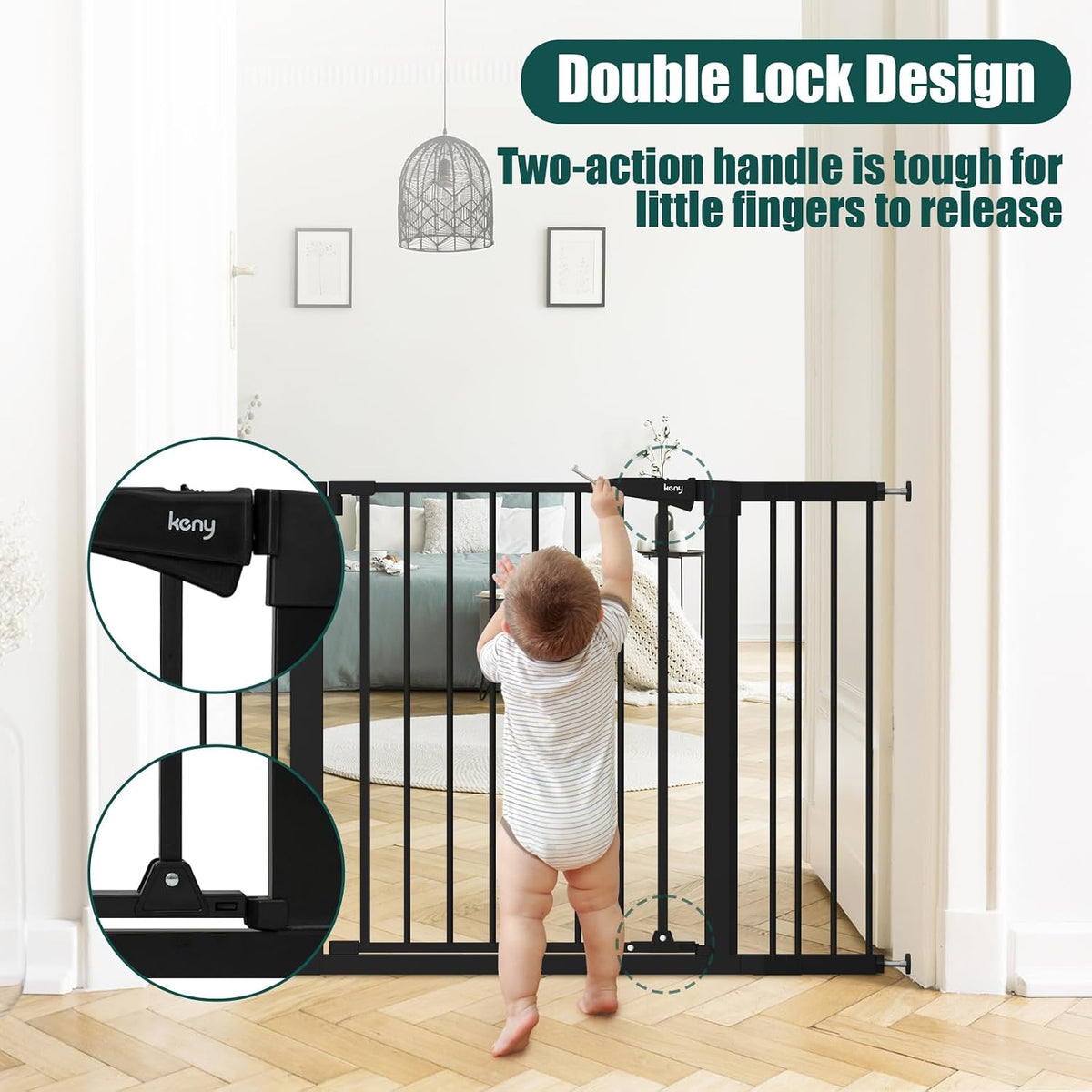 keny 29.7"-46" Baby Gate for Stairs, Auto Close Dog Gates for Doorways