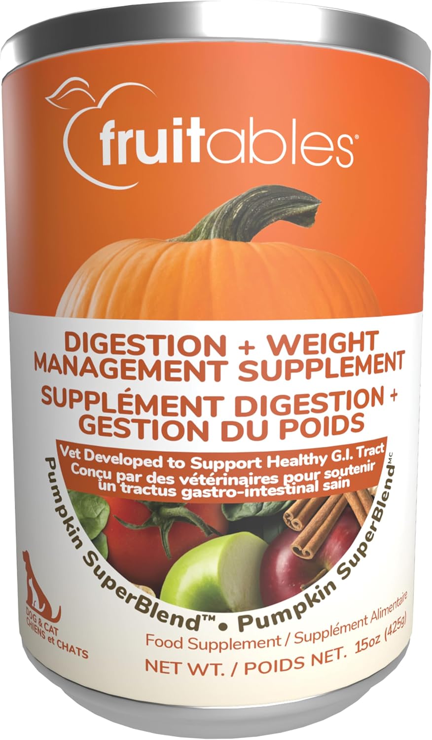 Fruitables Pumpkin Digestive Supplement, Fiber Supplement for Dogs, 15oz | Pumpkin Puree for Dogs, Dog Food Topper, Pumpkin Food Topper, Digestive Health, Fiber Supplement, Superfoods, Pet Nutrition
