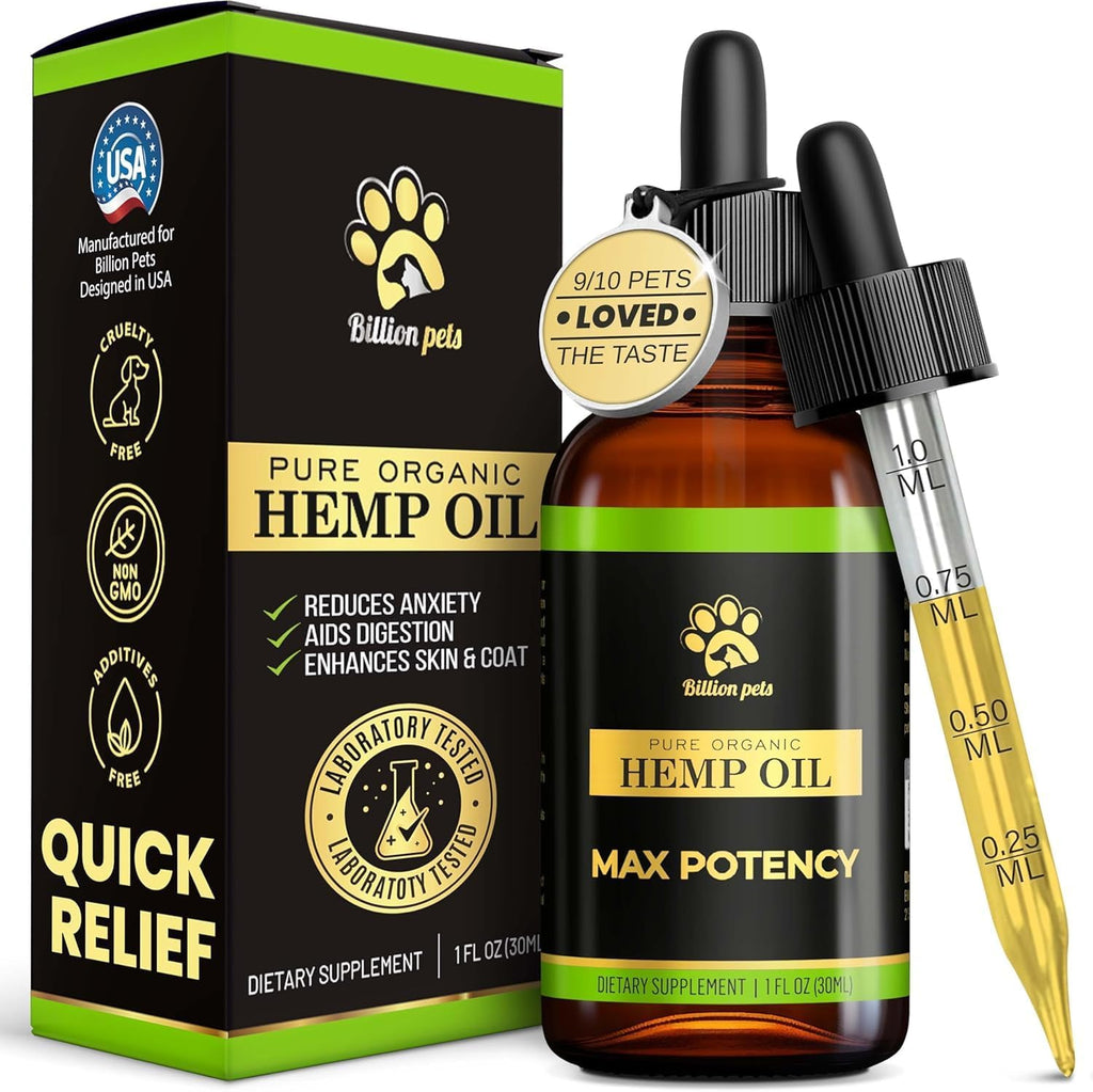 Billion Pets - Hemp Oil for Dogs and Cats - Helps with Anxiety, Pain, Stress, Sleep, Arthritis, Seizures Relief - Hip and Joint Support - Calming Drops