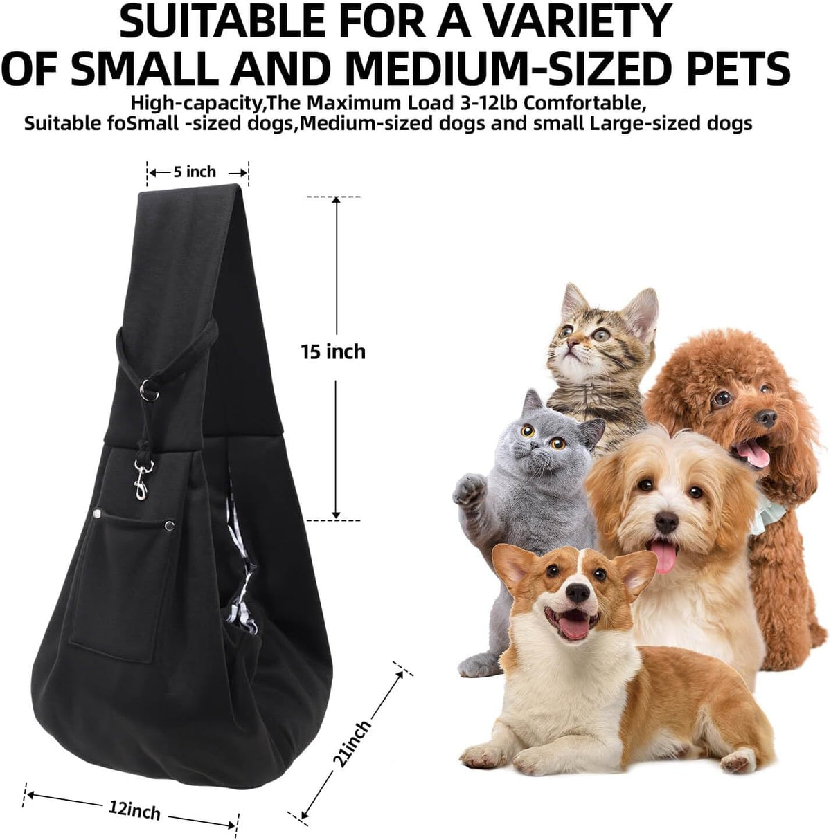 ARZQUT Dog and Cats Carrier Sling, Small Pet Carrier with Storage Pocket