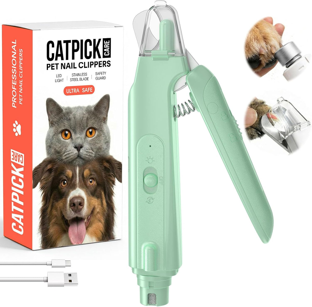 2-in-1 Dog&Cat Nail Clippers with Light, Type-c Pet Claw Trimmer & Grinder