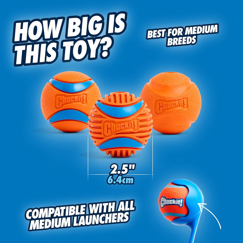 Chuckit! Ultra and Rugged Dog Balls, High-Bounce Fetch, Medium, Set of 3 | This Set of 3 Interactive Fetch Balls Offers High-Bounce, Durable Play for Medium-Sized Dogs Who Love a Good Chase