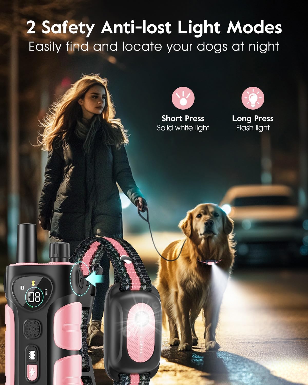 SLOPEHILL Dog Shock Collar,4200FT Dog Training Collar with Remote,Pink | IP68 Waterproof e Collar with Beep,Vibration,Safe Shock,Light,No Shock Mode,Shock Collar for Small Medium Large Dog 8-140lbs