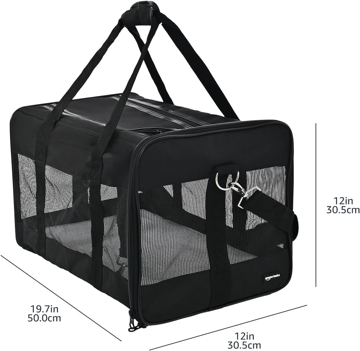 Amazon Basics Airline Approved Soft-Sided Mesh Pet Travel Carrier with Shoulder Strap, Removable Washable Fleece Pad, Top Opening, Ventilation for Dog, Cat, up to 22 pounds, 19.7Lx12Wx12H in., Black