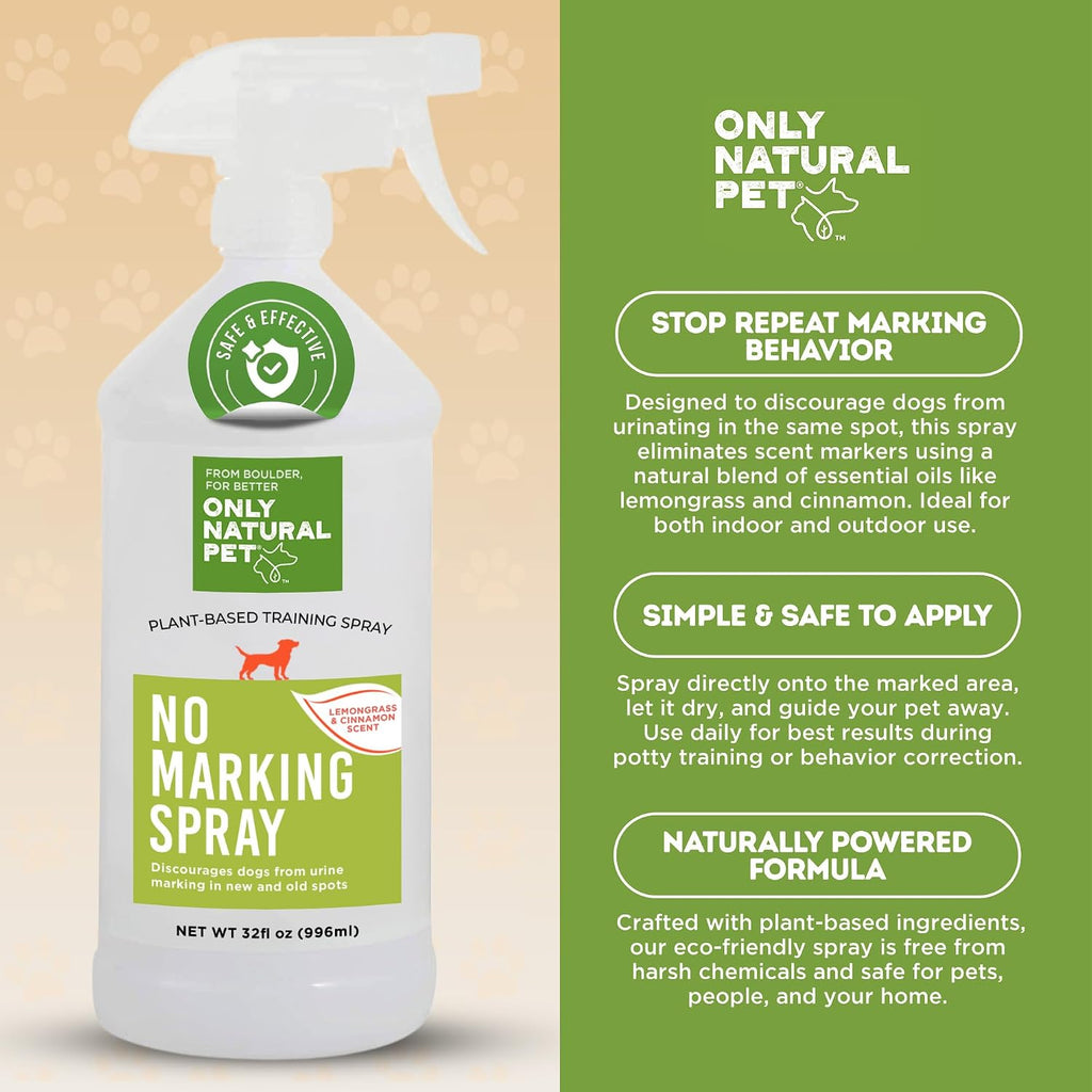 Only Natural Pet No Marking Spray & Deterrent for Dogs – Indoor & Outdoor Urine Prevention – Stain & Odor Eliminator – Potty Training Aid to Deter Peeing or Marking on Carpet & Furniture – 32 fl oz