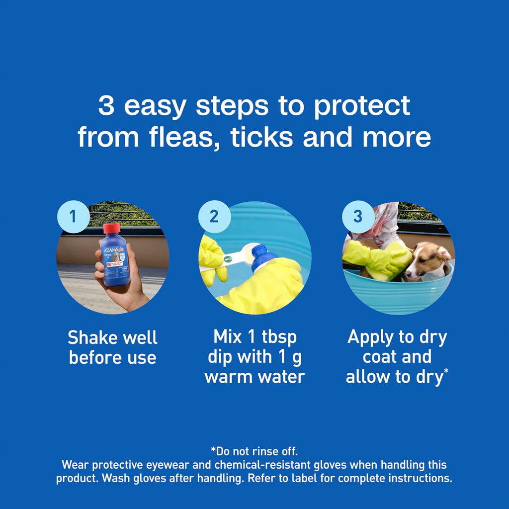 ADAMS Plus Pyrethrin Flea Dip For Dogs and Cats, Kills & Repels Ticks, Lice, Gnats, Mosquitoes, Fleas & Flies, For dogs, cats, puppies, and kittens, 4 Fl oz
