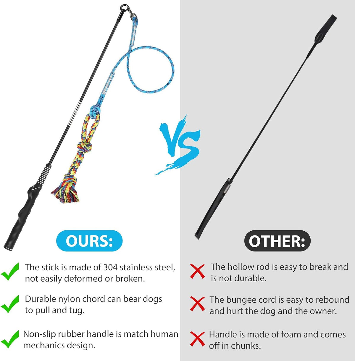 Flirt Pole for Dogs Interactive Chase Toy for Large Medium Small Puppy Dogs | For Chase and Tug of War, Dog Teaser Wand with Lure, Chewing Toy, for Outdoor Exercise & Training,Easy to Use,Carry, Sturdy