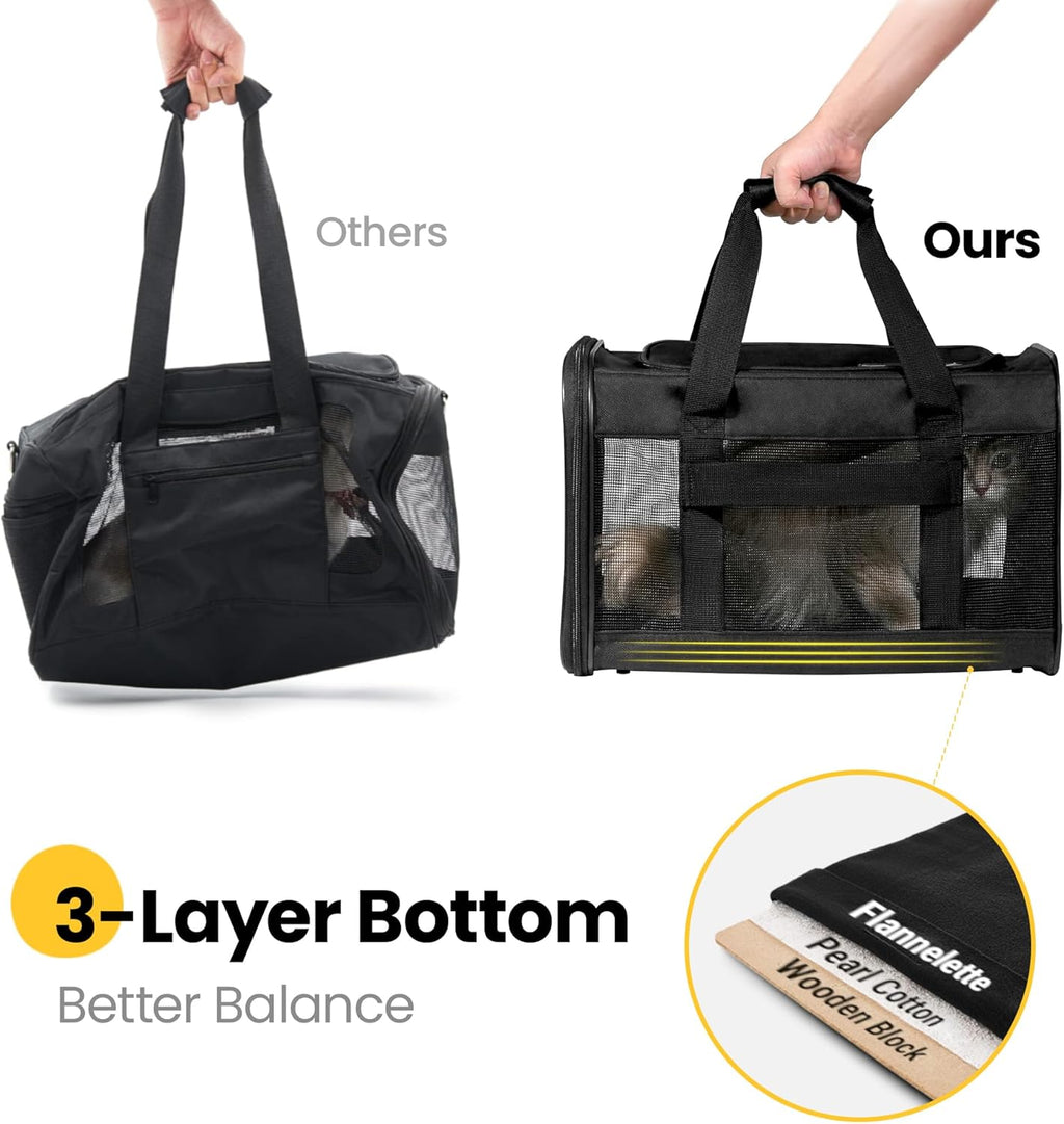 Conlun Cat Carrier Soft-Sided Pets Travel Carriers up to 15 Lbs,Black M