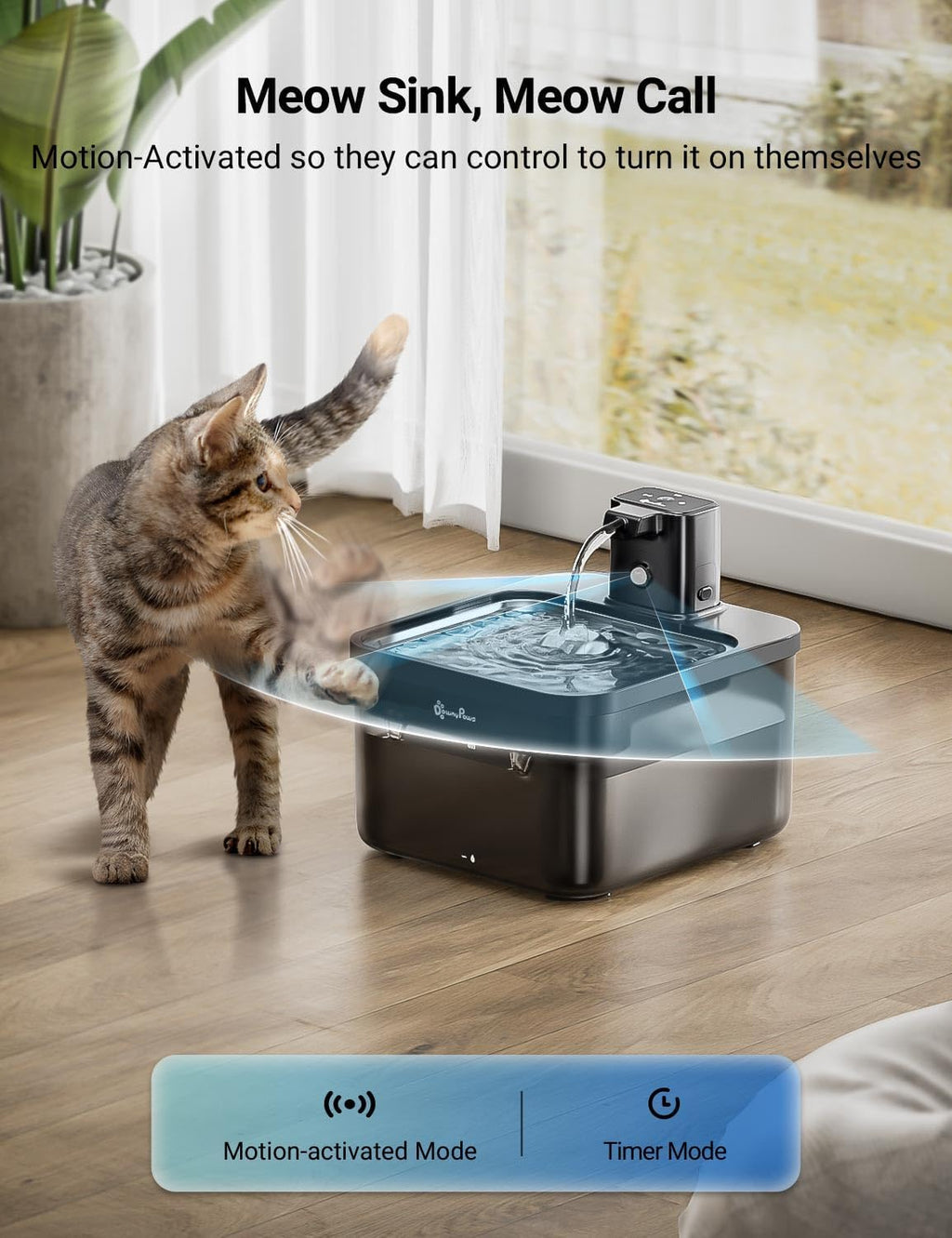 DownyPaws Cat Water Fountain Cordless, Pet Fountain, 84oz/2.5L, Black Pro