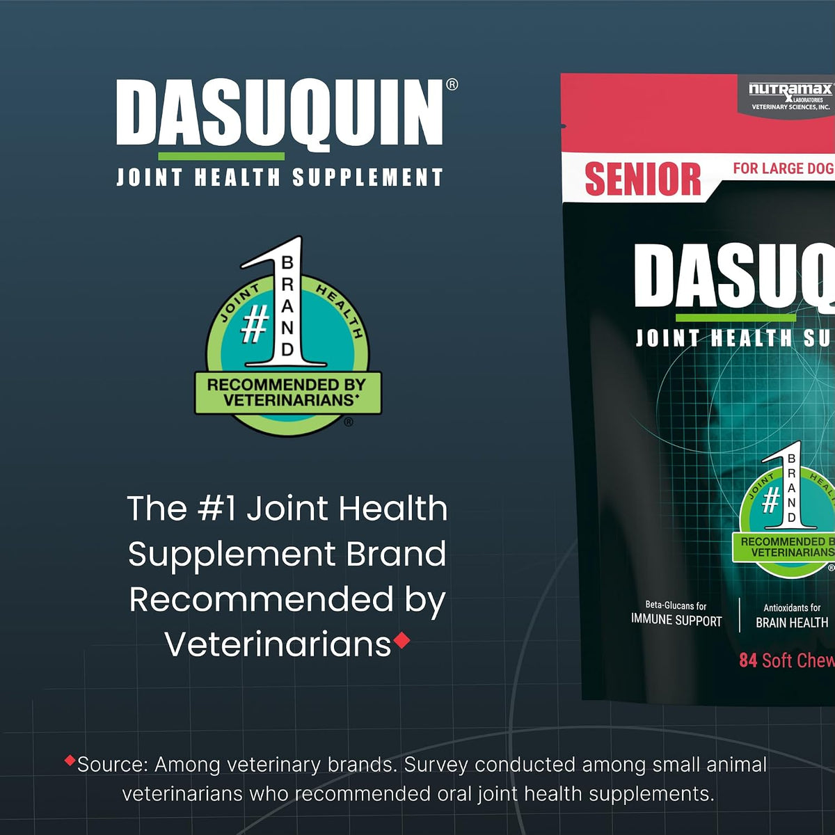 Nutramax Dasuquin Senior Joint Supplement for Large Dogs Soft Chews 84ct | Glucosamine and Chondroitin Soft Chews for Older Dogs, Joint, Skin & Coat, Brain & Immune Support, For Large Dogs