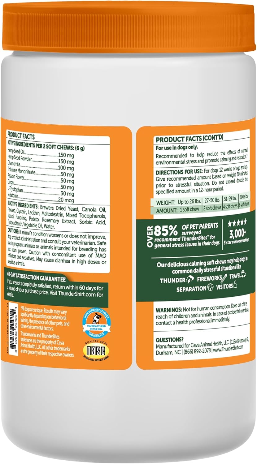 ThunderBites Hemp Calming Chews For Dogs, 60 Count