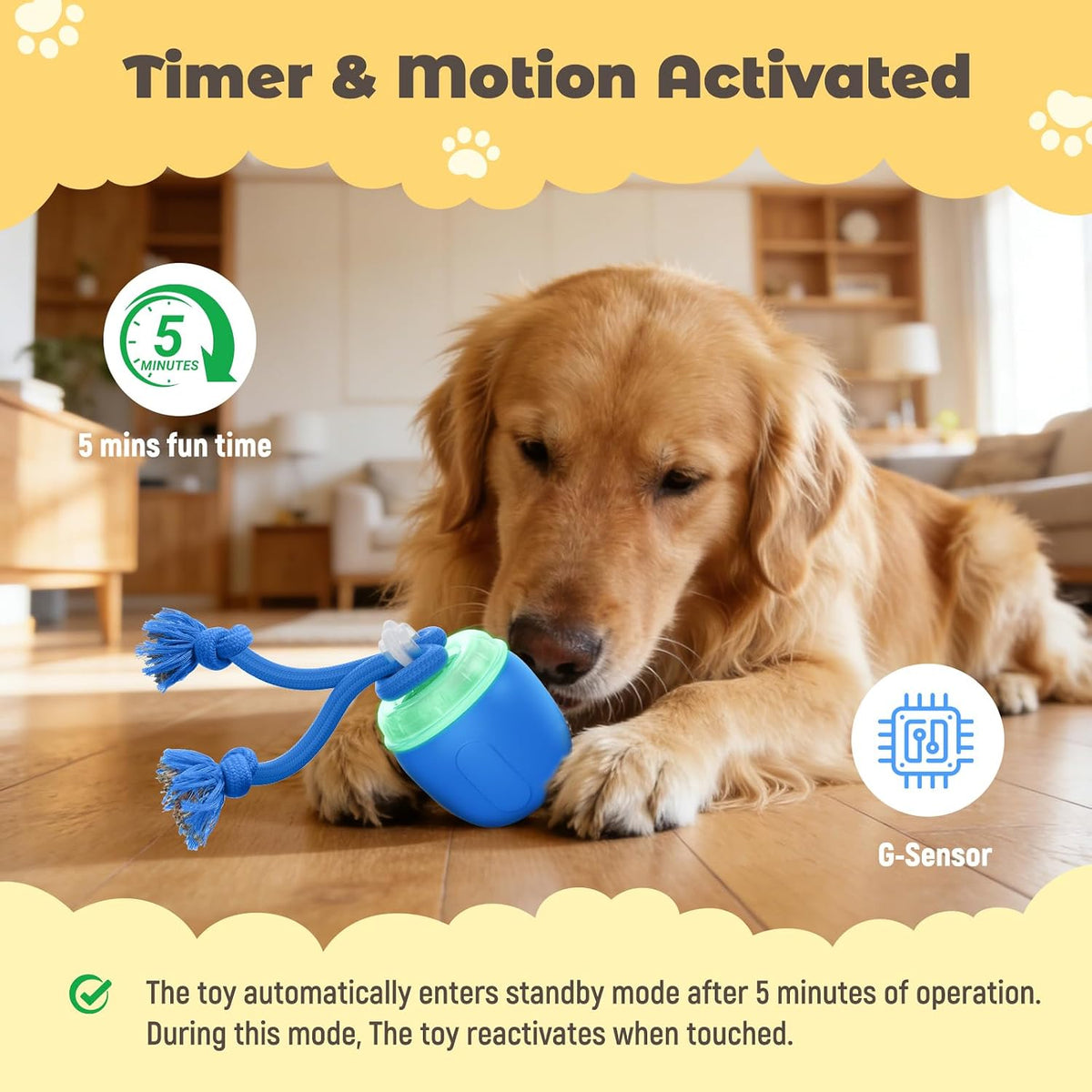 Interactive Dog Toys, Automatic Moving and Rolling Dogs Toy with Rope for Medium/Large Dogs, Interactive Dog Ball to Keep Them Busy(Blue)
