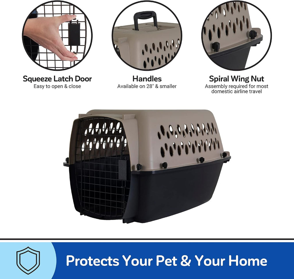 Petmate Vari Dog Kennel, Portable Pet Carrier, Taupe and Black, 28in