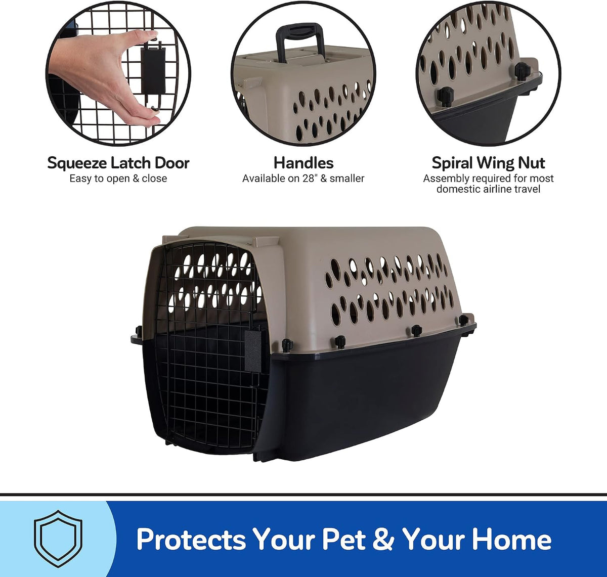 Petmate Vari Dog Kennel, Portable Pet Carrier, Taupe and Black, 28in