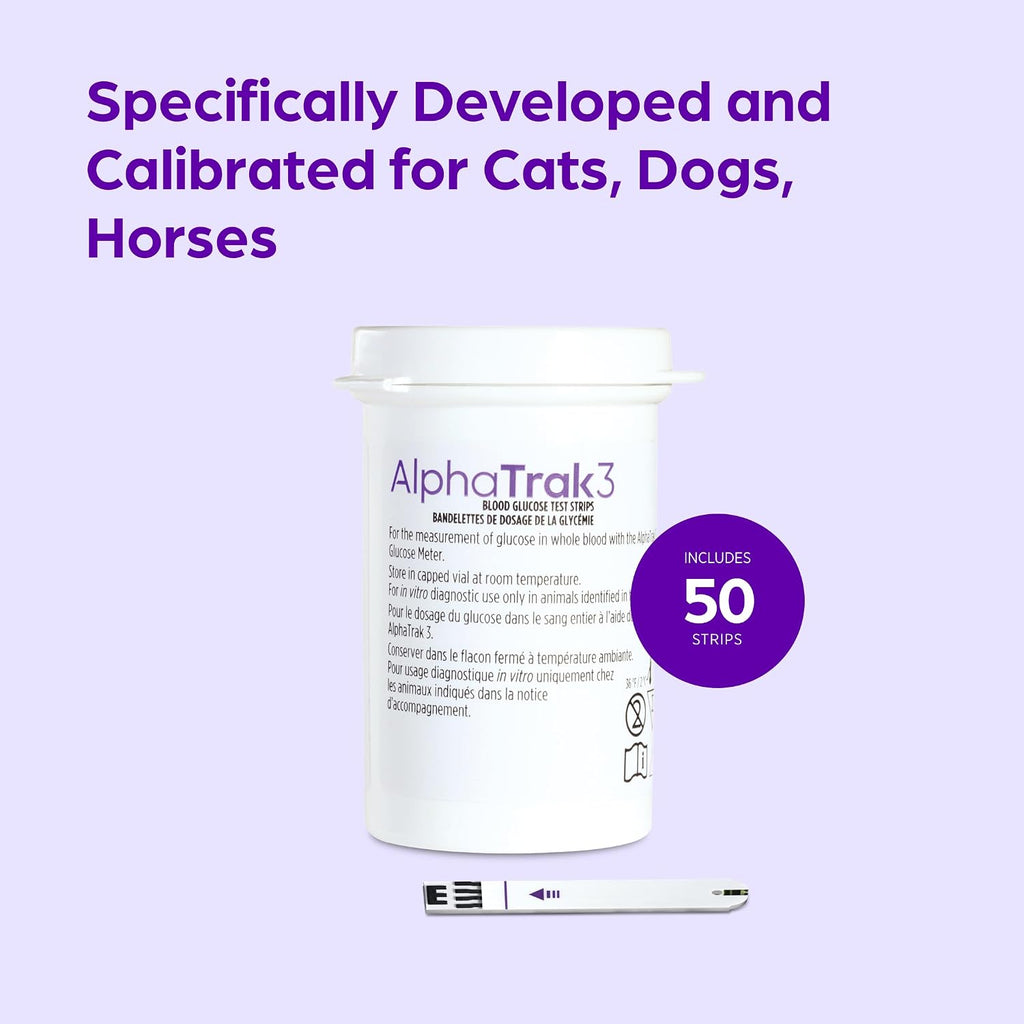 AlphaTrak3 Test Strips for Diabetic Dogs, Cats & Horses, 50 Count | Quick & Accurate Results with Small Blood Sample, Intuitive Design, Use with AT3 Blood Glucose Monitor
