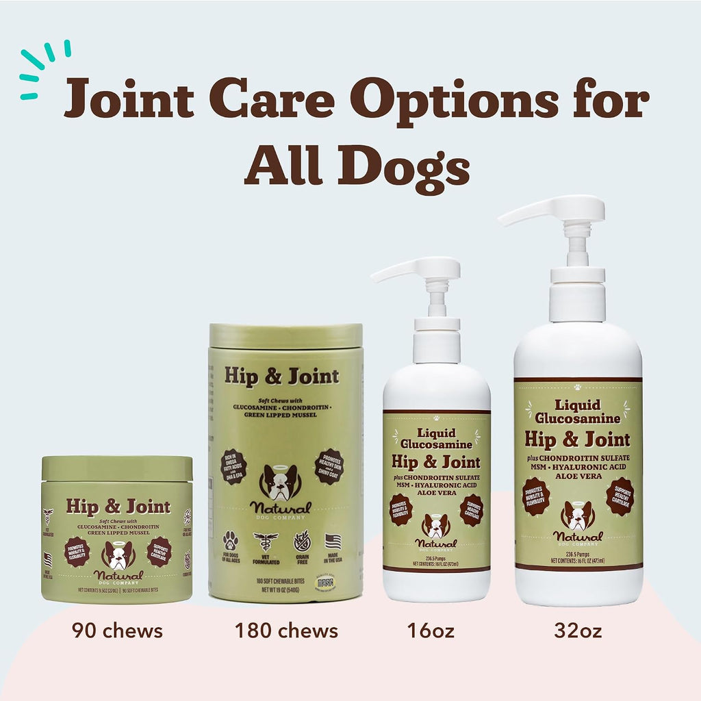 Natural Dog Company Liquid Glucosamine Hip & Joint Oil for Dogs, 16 oz, Extra Strength Cartilage & Joint Support, Helps Mobility and Eases Occasional Stiffness, Dog Vitamins & Supplements
