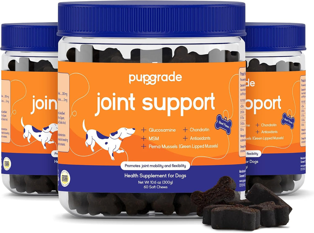 PupGrade Joint Support for Dogs, Beef Flavor - 60 Soft Chews | Glucosamine + Chondroitin with MSM and Perna - Supports Normal Hip & Joint Health for Occasional Discomfort