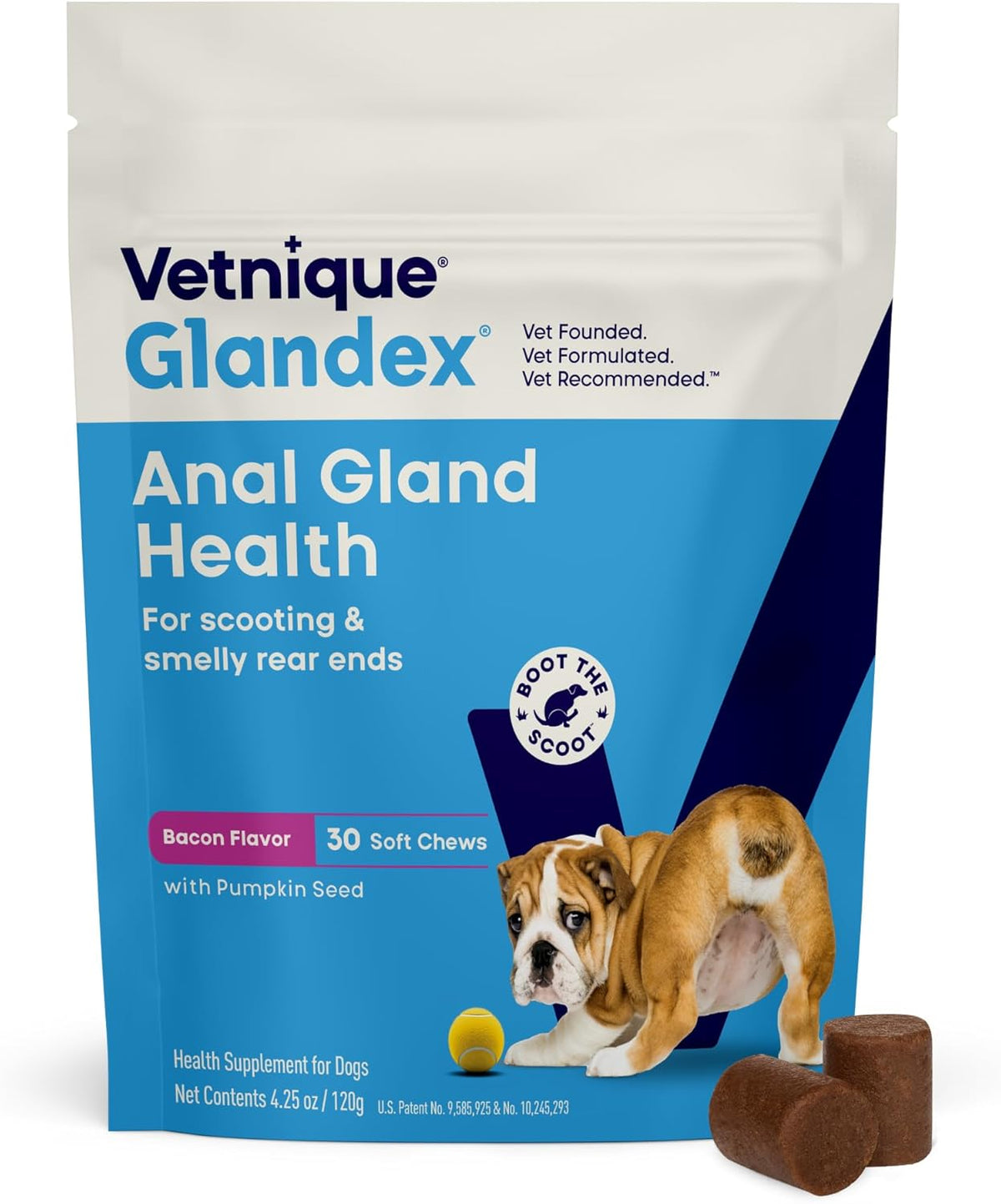 Vetnique Glandex for Dogs Anal Gland Chews 60ct Pumpkin + Digestive Enzymes | Anal Gland Dog Treats, Boot the Scoot + Fishy Odor Support, Fiber, Probiotics, Quercetin + Apple Pectin, Peanut Butter