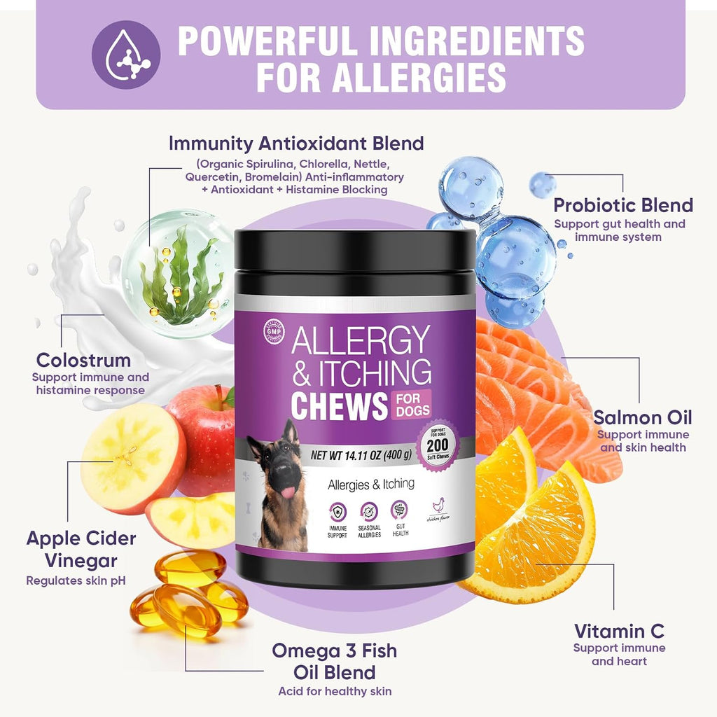 Dog Allergy Chews 200ct - Aller Immune Relief for Itchy Skin,Chicken Flavor