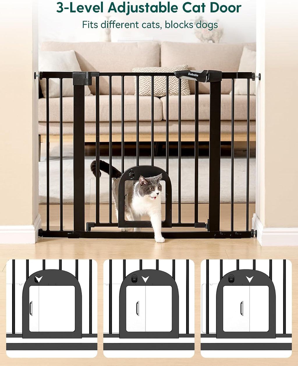 Babelio Baby Gate with Adjustable Cat Door, CatPrivilege III, 29-43"