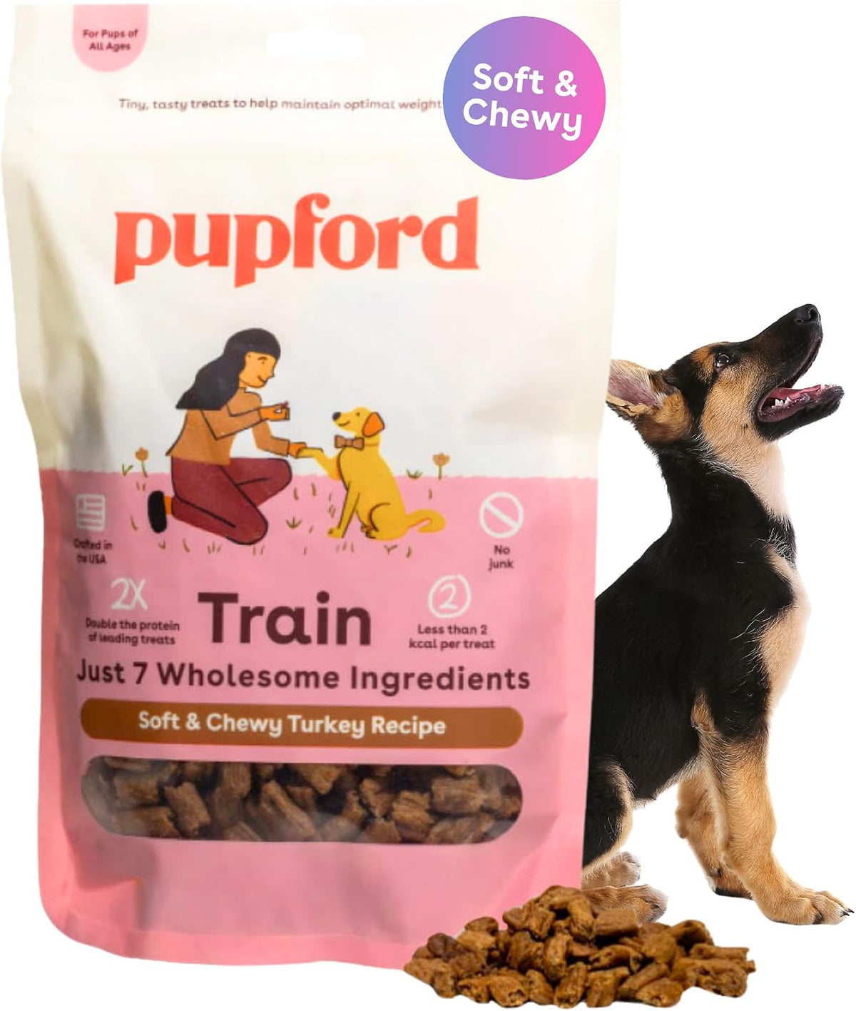 Pupford Soft & Chewy Training Treats for Dogs & Puppies (Chicken, 5 oz) | 250+ treats per bag, <2 kcals each, Only 7 ingredients, All breed sizes, Mess free and bite sized, Trainer recommended