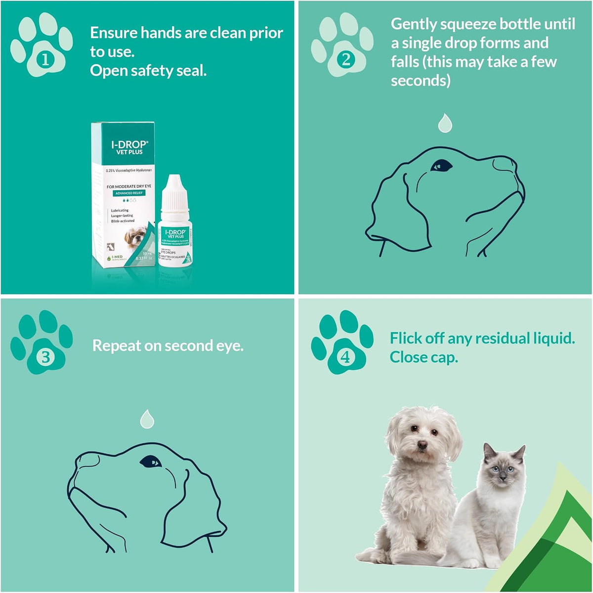 I-DROP Vet Plus Dog Eye Drops, 0.25% Hyaluronan, Seasonal Dry Eye, 10 ml | Refreshes and stabilizes the tear film for long-lasting comfort with fewer applications. For acute or seasonal dry eyes.