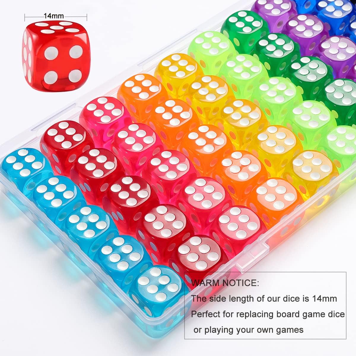 50 Pieces Dice Set, 14mm Bulk 6 Sided Colored Dices for Board Games, Math Learning,Classroom