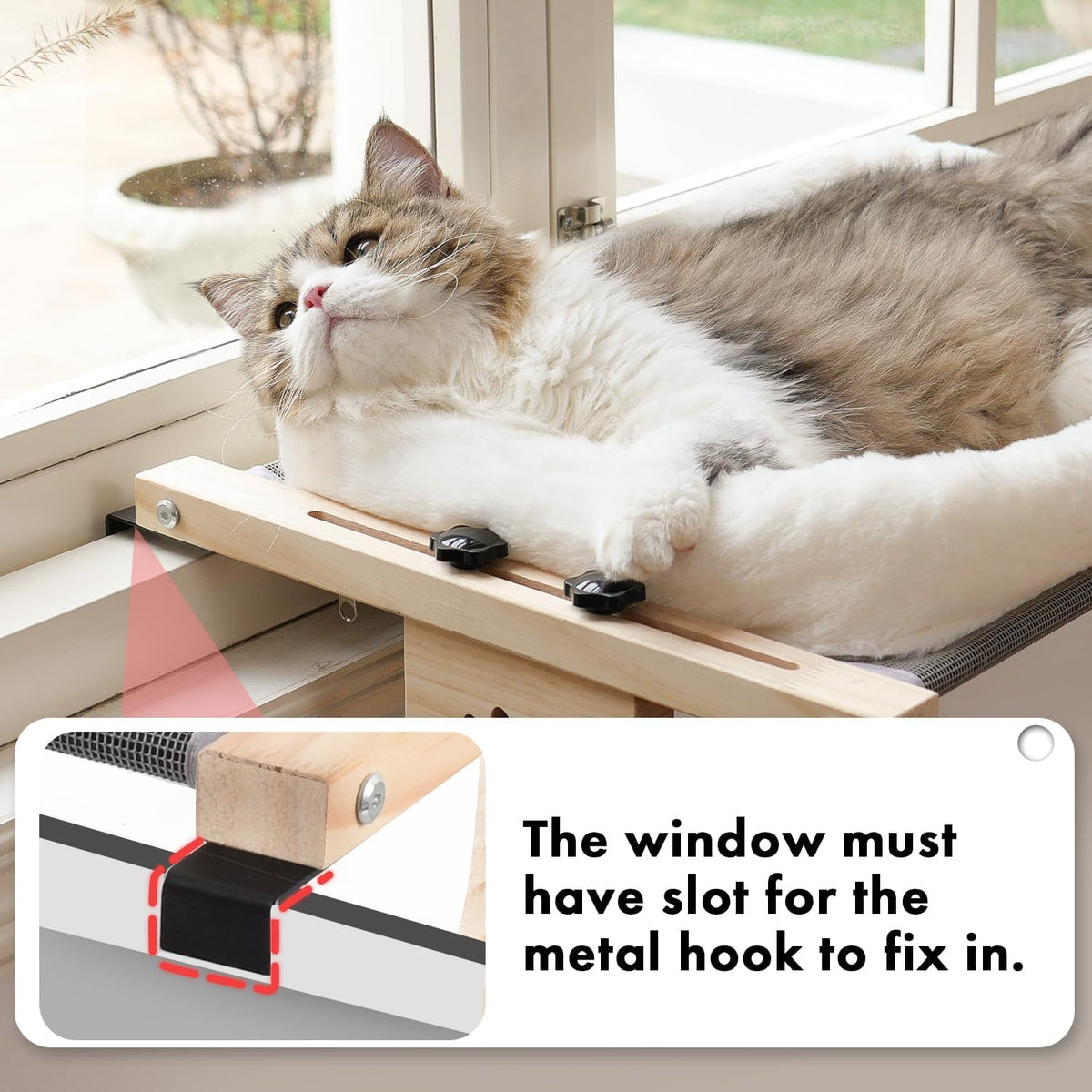 AMOSIJOY Wooden Cat Windowsill Perch with Zipper Cushion Bed, 21.7in