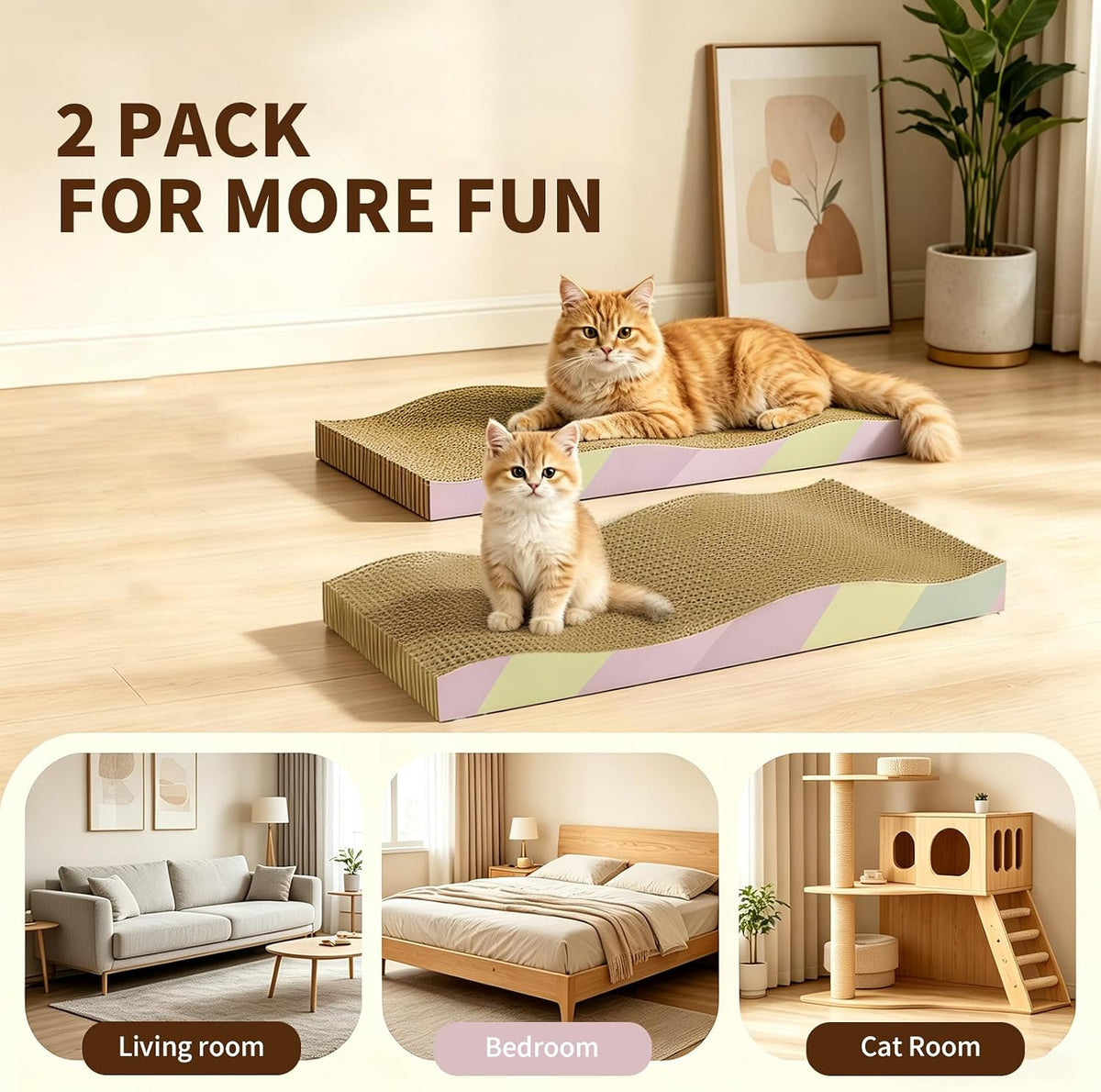 Cat Scratching Board 2-Pack, Reversible Cat Scratcher Pad, Large