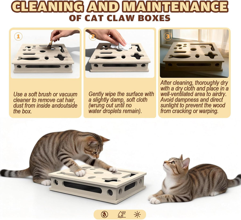 Cat Scratch Puzzle Enrichment Box, Large Solid Wood with Sandpaper Inside