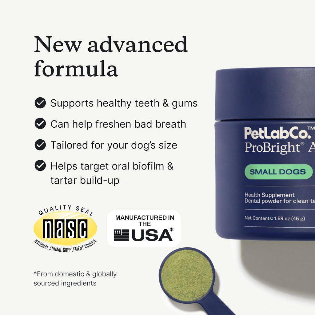 PetLab Co. ProBright Advanced Dental Powder, Small Dogs, 30 Scoops | Three-Time Award-Winning* formula shown to support tartar reduction and fresh breath in 28 days, One scoop daily