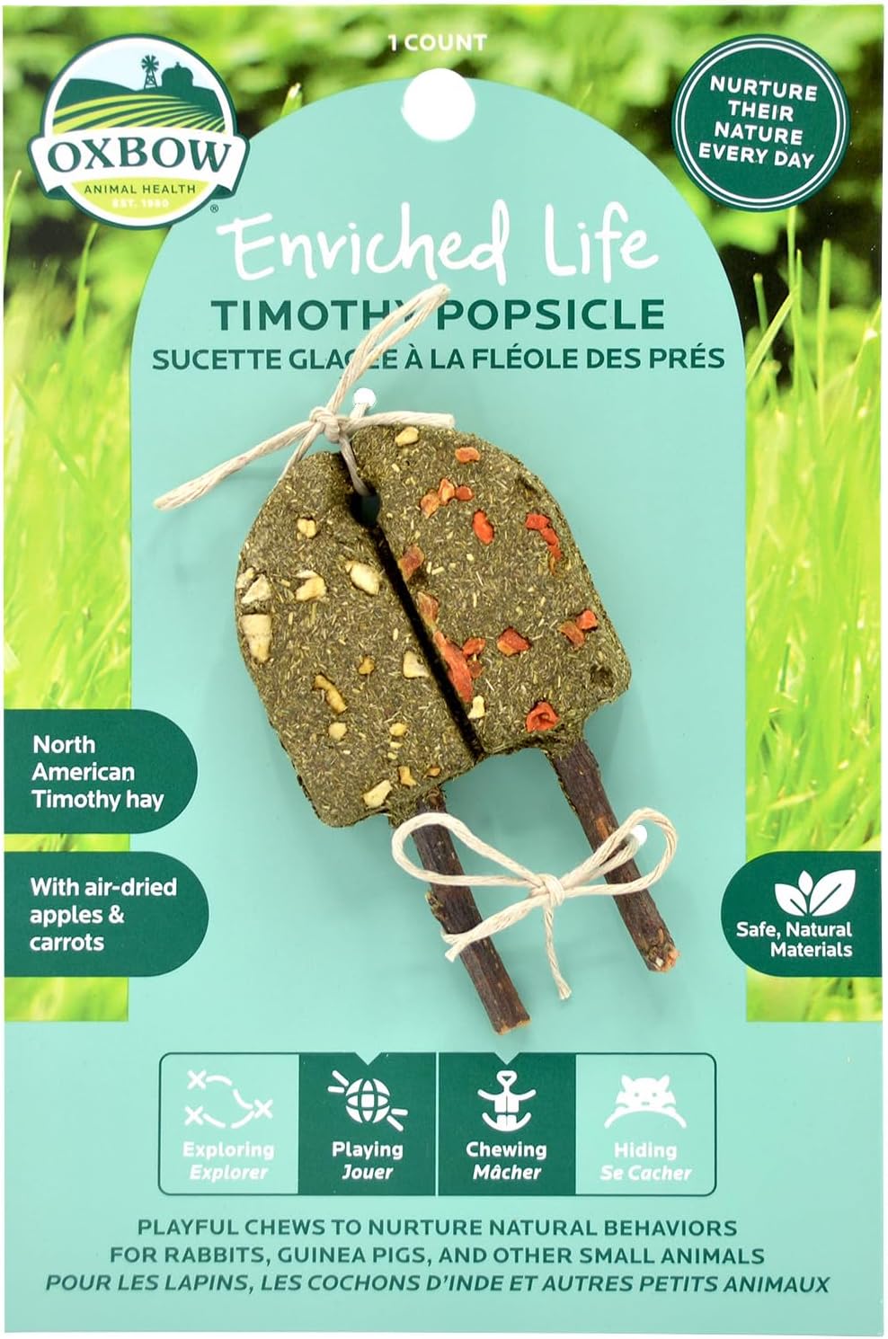 Oxbow Timothy Hay Popsicle, Rabbit Toy & Guinea Pig Chew Toy, Apple Carrot