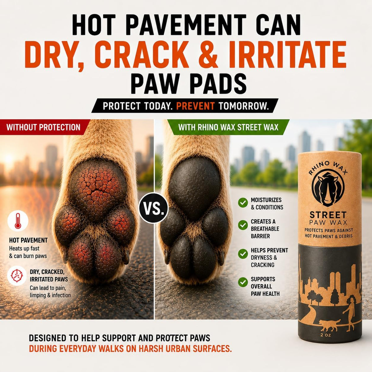 Rhino Wax Dog Paw Protector for Hot Pavement, Asphalt, Streets & Sidewalks