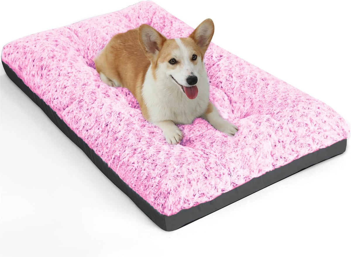 POCBLUE Deluxe Washable Dog Bed for Large Dogs Dog Crate Mat 35 Inch Comfy Fluffy Kennel Pad Anti-Slip for Dogs Up to 60 lbs, 35" x 23", Grey