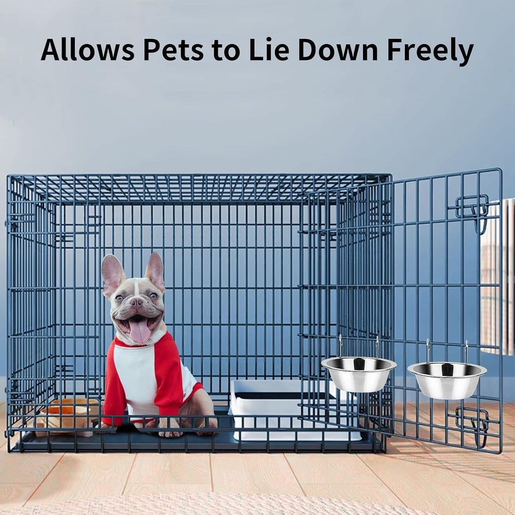 Fri4Free 2PCS 8oz Stainless Steel Hanging Kennel Water Bowls | Easy to Use, No Spill, Fits Small Crate Kennel Cage Catio, For Dogs Puppies Cats Small Pet, Food & Water Feeding Holder