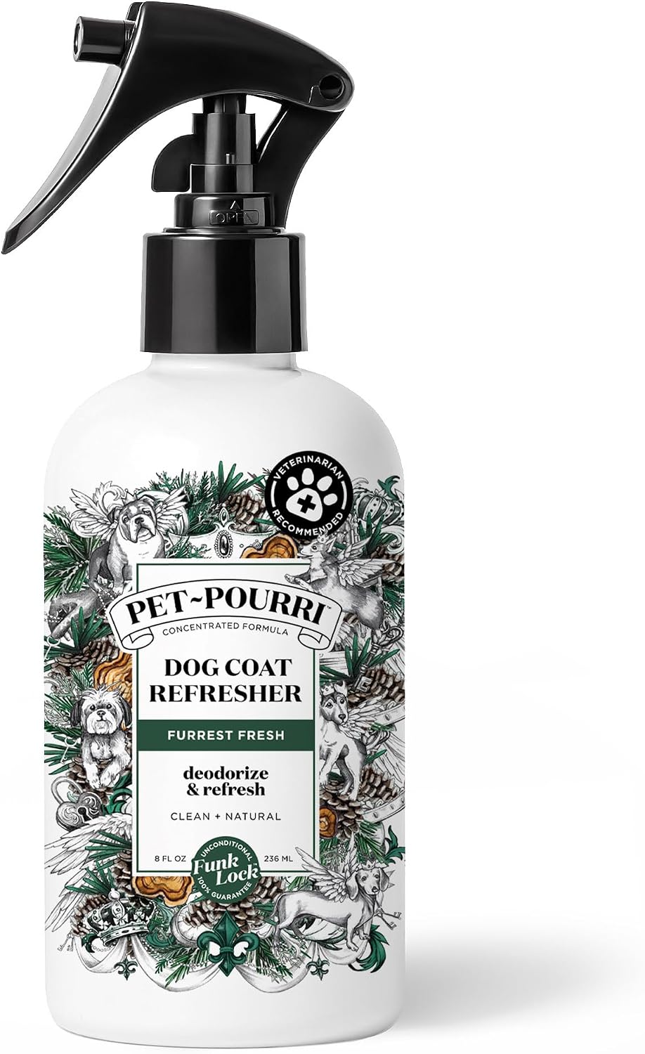Poo-Pourri Furrest Fresh Dog Deodorizing Spray, 8 Fl Oz Grooming Perfume for Dog Coat, Pet Odor Neutralizer with Essential Oils, Vet Recommended, Paraben & Sulfate-Free Fir, Amber, & Cedarwood Scent