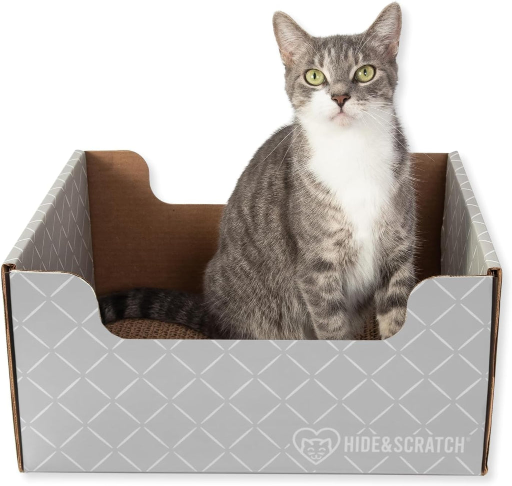 Hide & Scratch Cardboard Cat Scratcher Box & Bed Dark Grey Diamond Pad