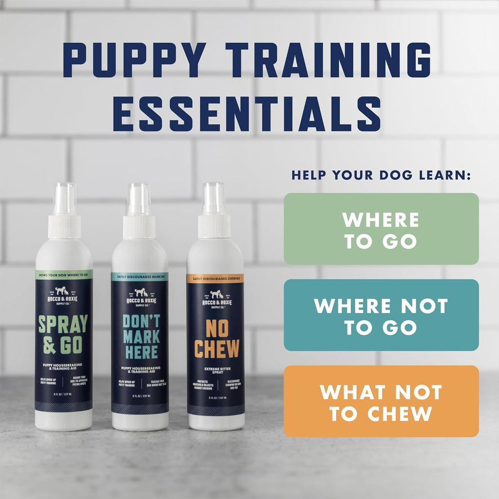Rocco & Roxie No Chew Spray for Dogs - Alcohol-Free with Copaiba Oil, 8oz | Alcohol-Free Bitter Deterrent – Safe on Skin, Hot Spots & Wounds – Calming Copaiba Oil – Long-Lasting on Furniture & Cords