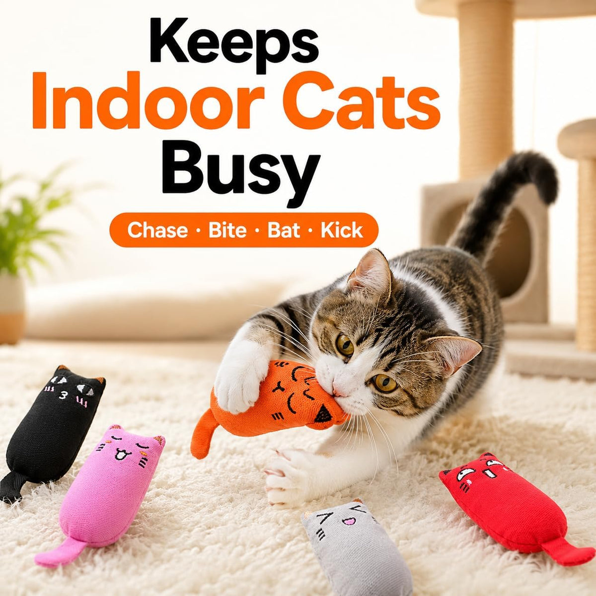 Legendog 5Pcs Bite Resistant Catnip Toy for Cats,Catnip Filled Cartoon Mice Cat Teething Chew Toy